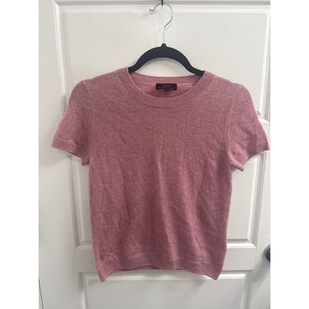 Quince 100% Mongolian Cashmere Short Sleeve Sweater Pink Crew Neck XS